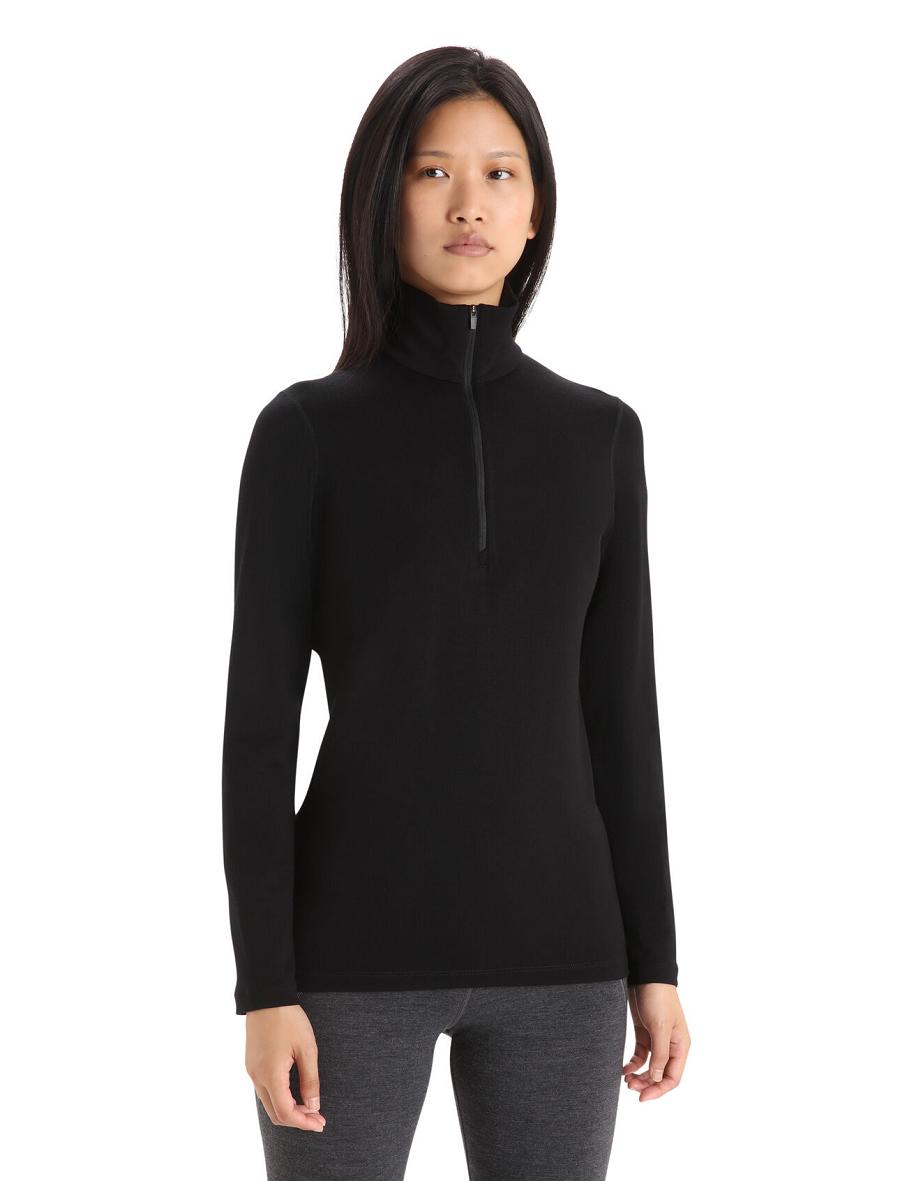 Black Women\'s Icebreaker Merino 260 Tech Long Sleeve Half Zip Thermal Top Base Layers | USA 1915FDNM